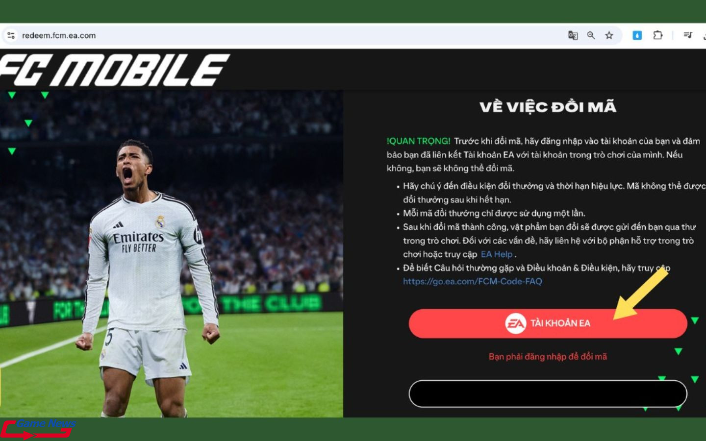 Cách nhập code FC Mobile