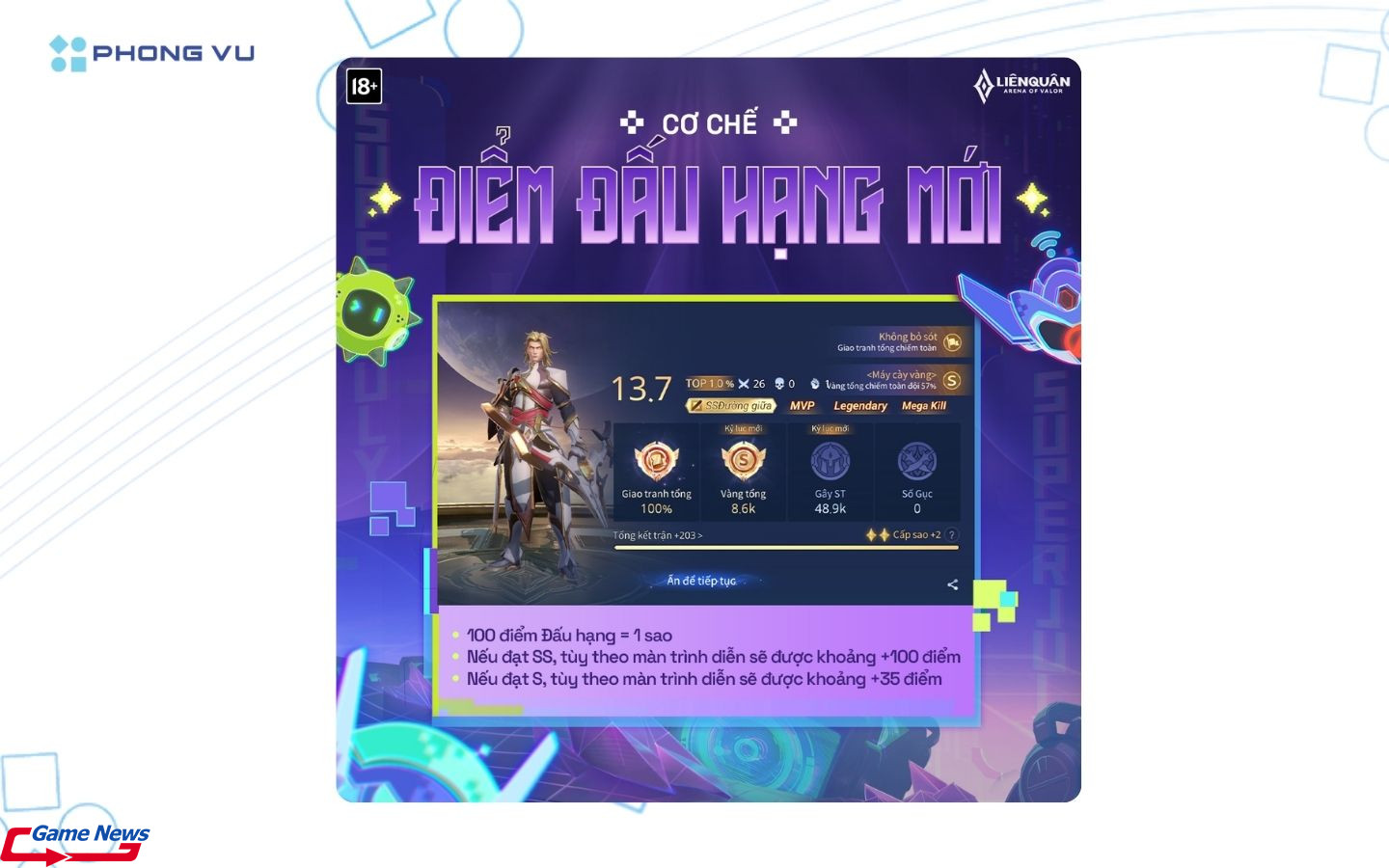 Cơ chế cộng điểm rank Liên Quân mùa S3 2025