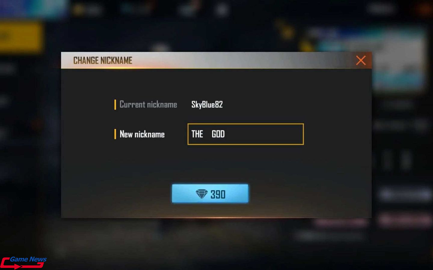 Nhập tên hoặc sao chép tên bạn muốn đổi và nhấn vào mục đổi Kim cương