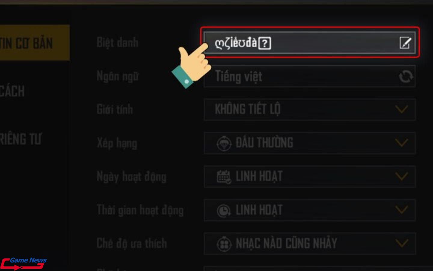 Vào mục chỉnh sửa ở phần Biệt danh