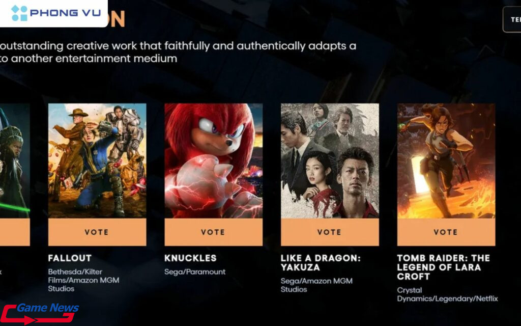 Giải thưởng dành cho tựa game chuyển thể từ phim hay nhất