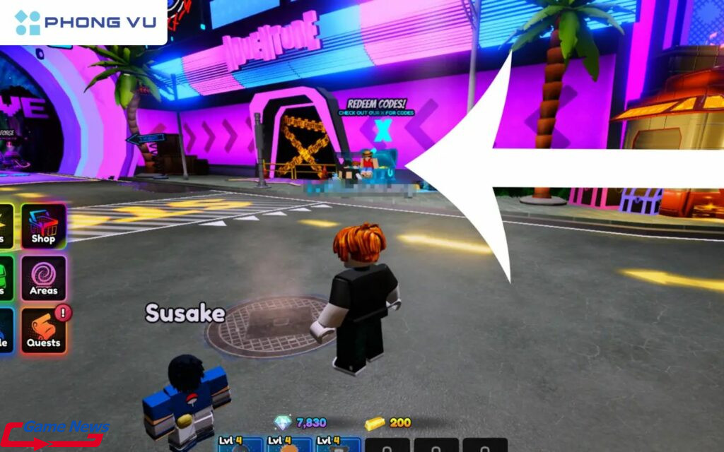 Bạn di chuyển nhân vật đến địa điểm Nhập code