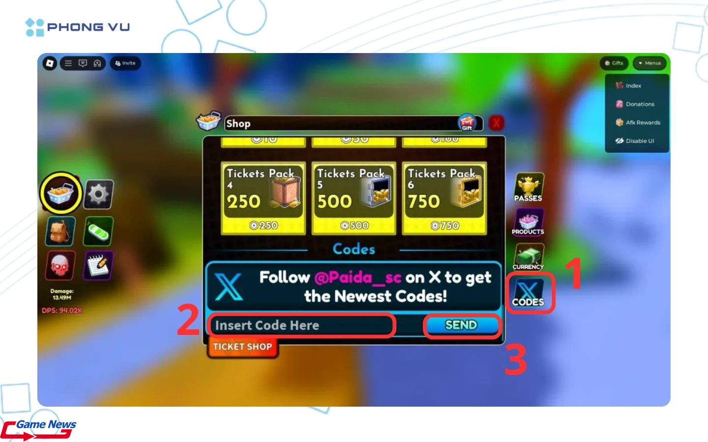 Chọn mục Mã, nhập mã code và nhấn Gửi để nhận quà