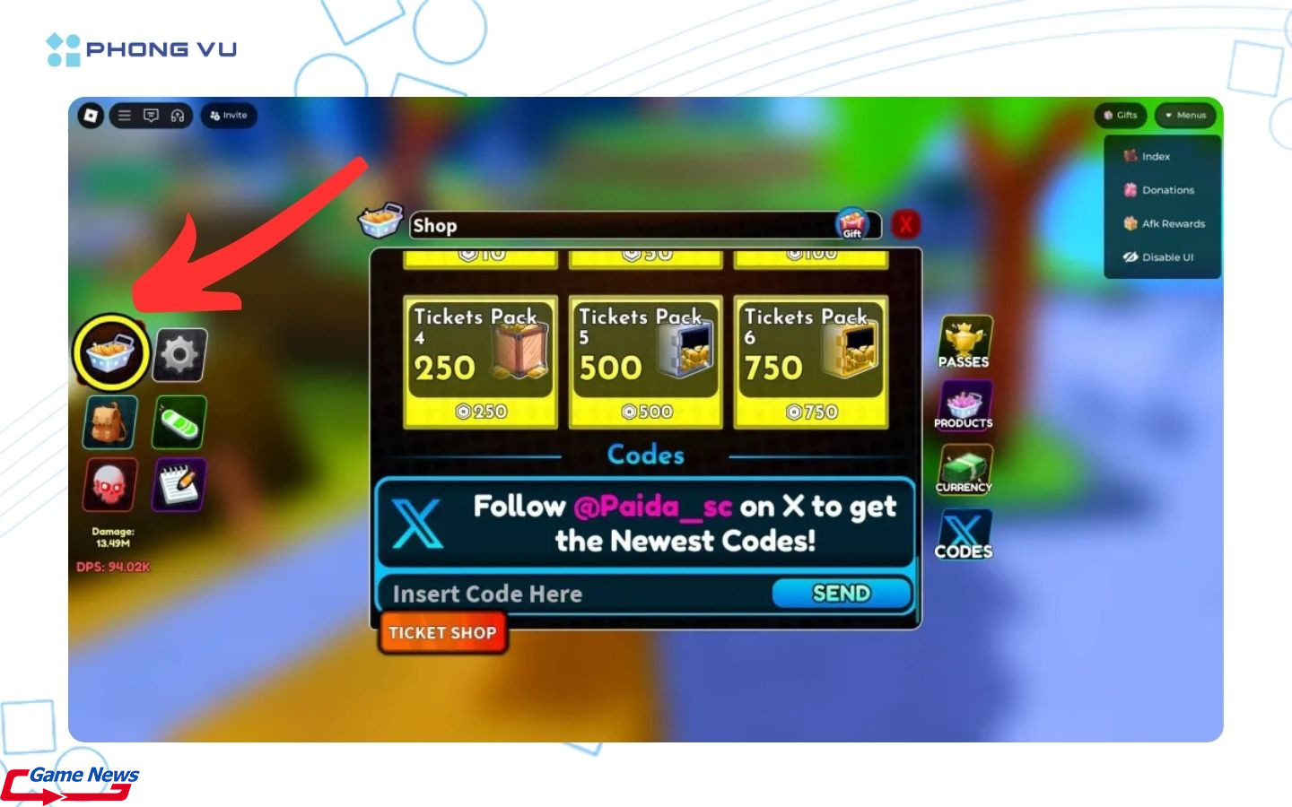 Trong game, bạn chọn biểu tượng Cửa hàng