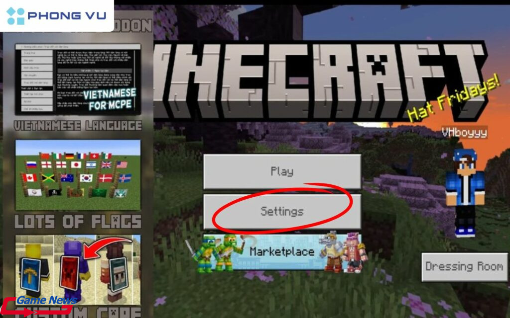 Hướng dẫn tải Minecraft 1.22 bản tiếng Việt miễn phí mới nhất 12 Chọn vào phần Cài đặt