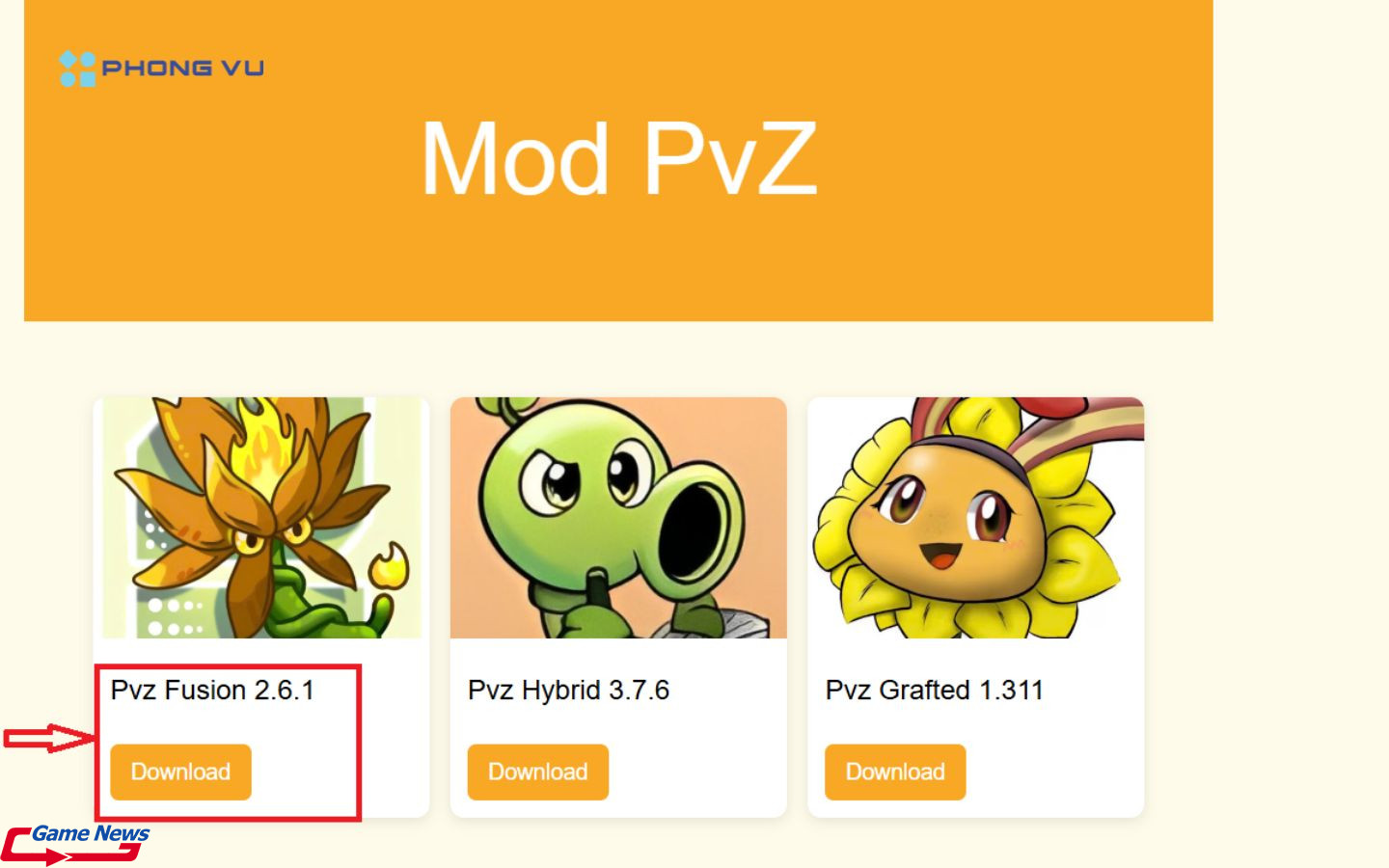Truy cập vào trang web và tải xuống phiên bản PVZ Fusion 2.6.1