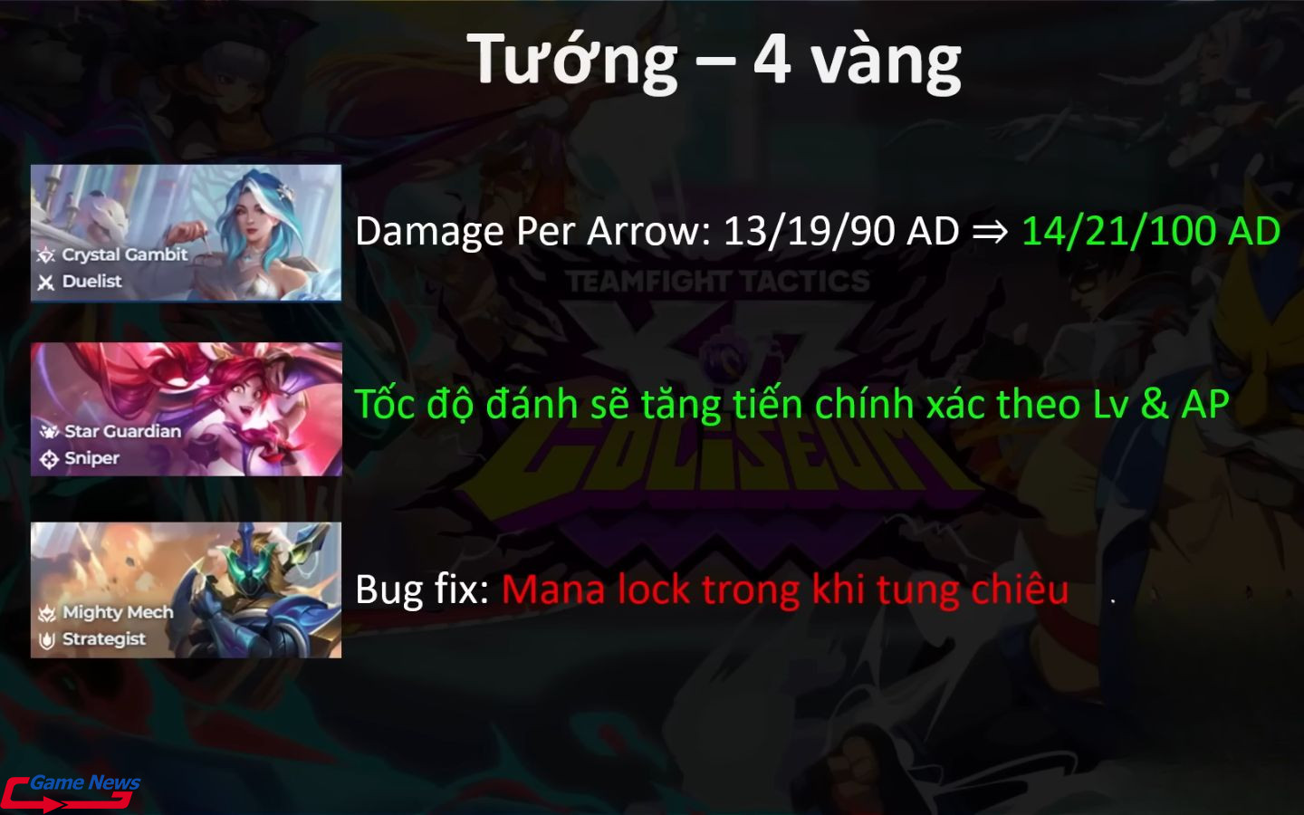 Cập nhật thay đổi của các vị tướng 4 vàng trong DTCL 15.2