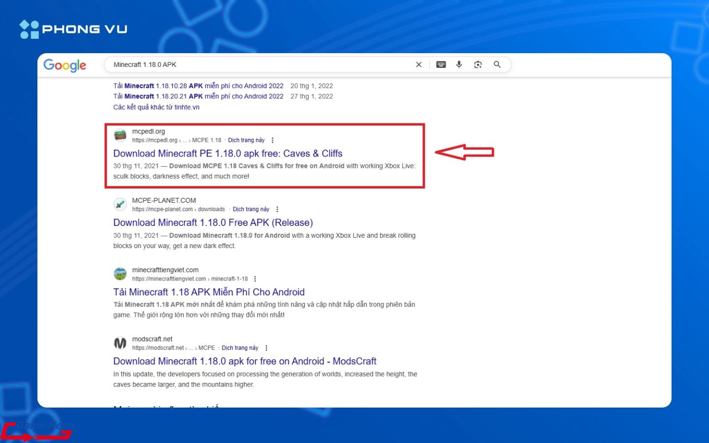 Chọn phiên bản Minecraft 1.18.0 bạn muốn tải xuống