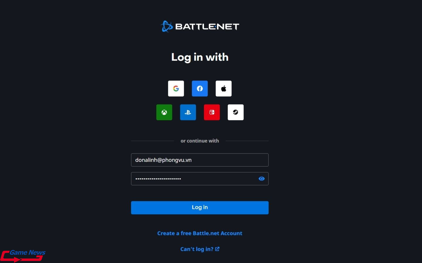 Đăng nhập vào Batlenet để chơi game. (Nguồn: Internet)